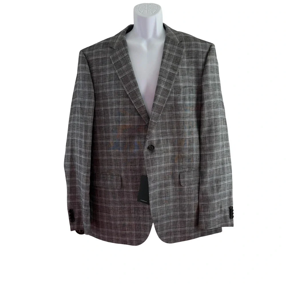 Hugo Boss Sport Coat Mens 44R Gray Plaid Cotton Linen James 4 Blazer 2 Button
